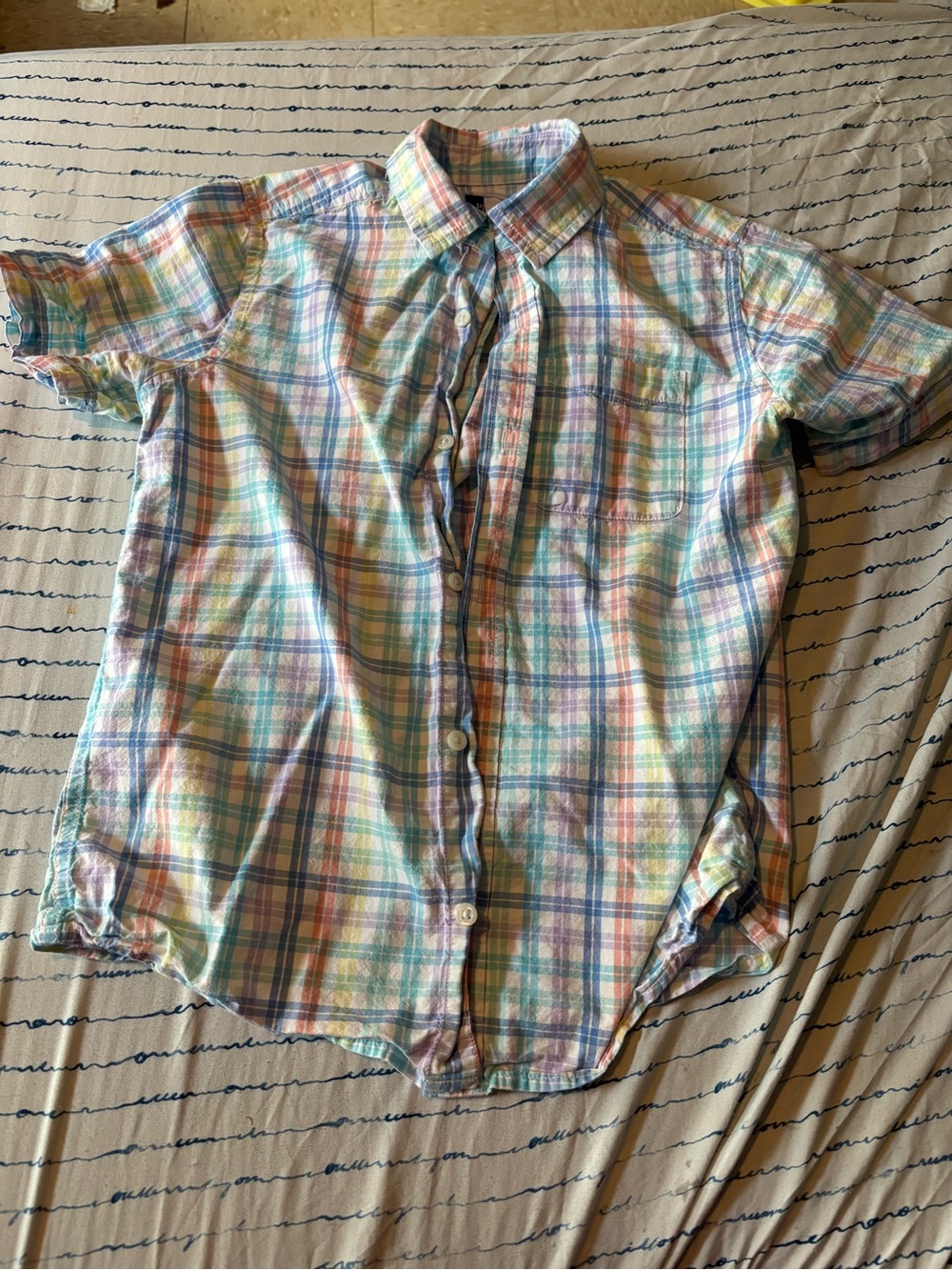 Pastel Plaid Short-Sleeve Button-Up Shirt